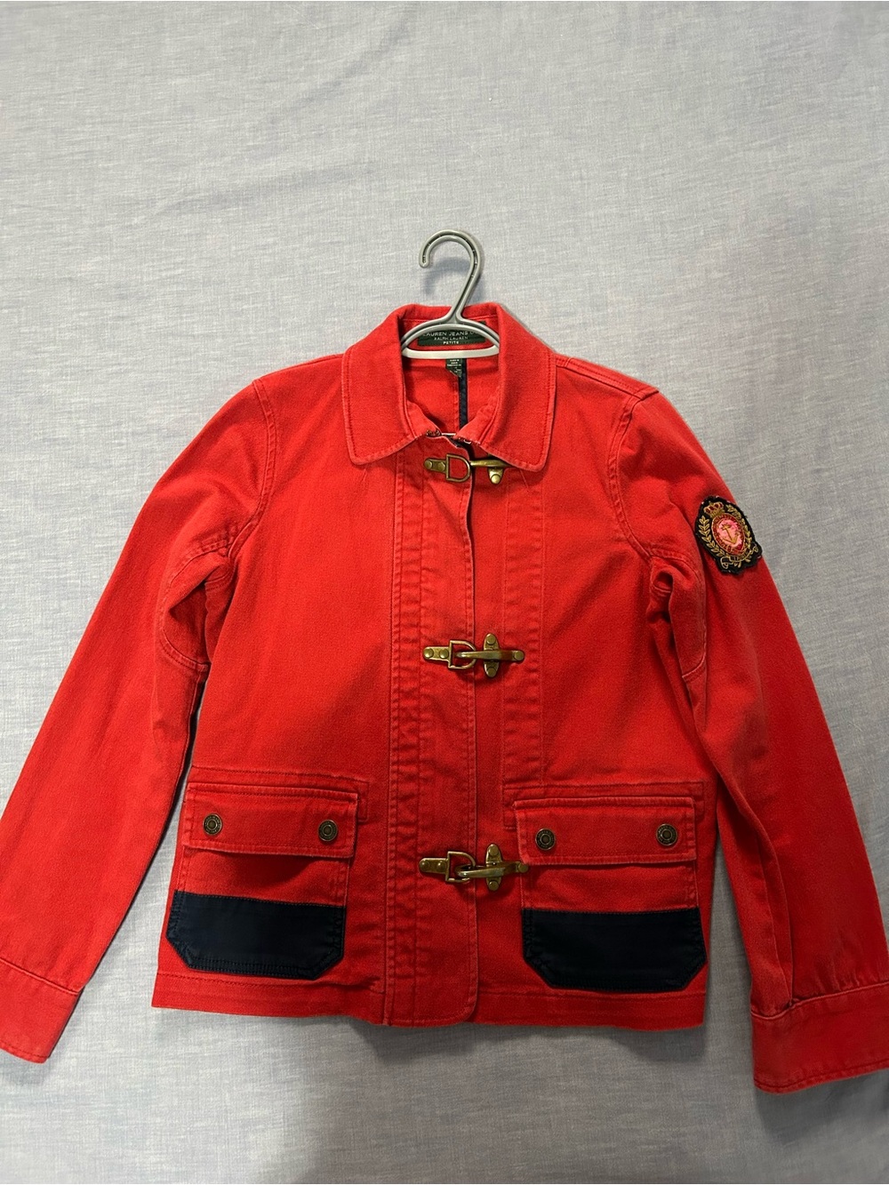Ralph Lauren Red Utility Jacket with Navy Pocket Accents